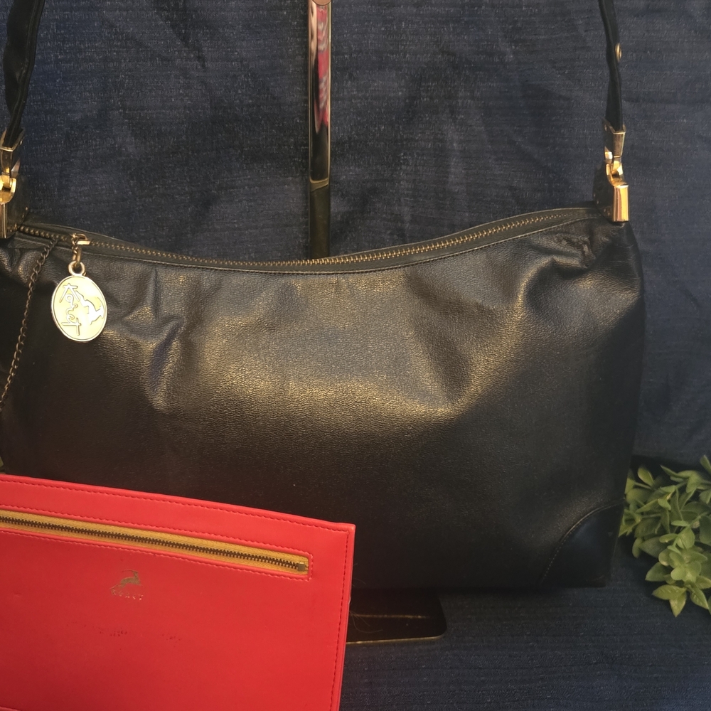 Vintage Koret Red Interior Leather Bag Classic Black Minimalist Shoulder Purse - Picture 4 of 17